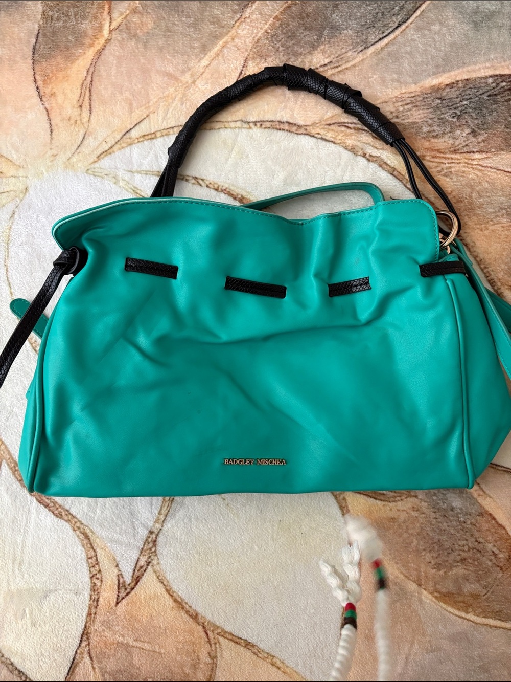 Badgley Mischka Turquoise Shoulder Bag with Black Handles